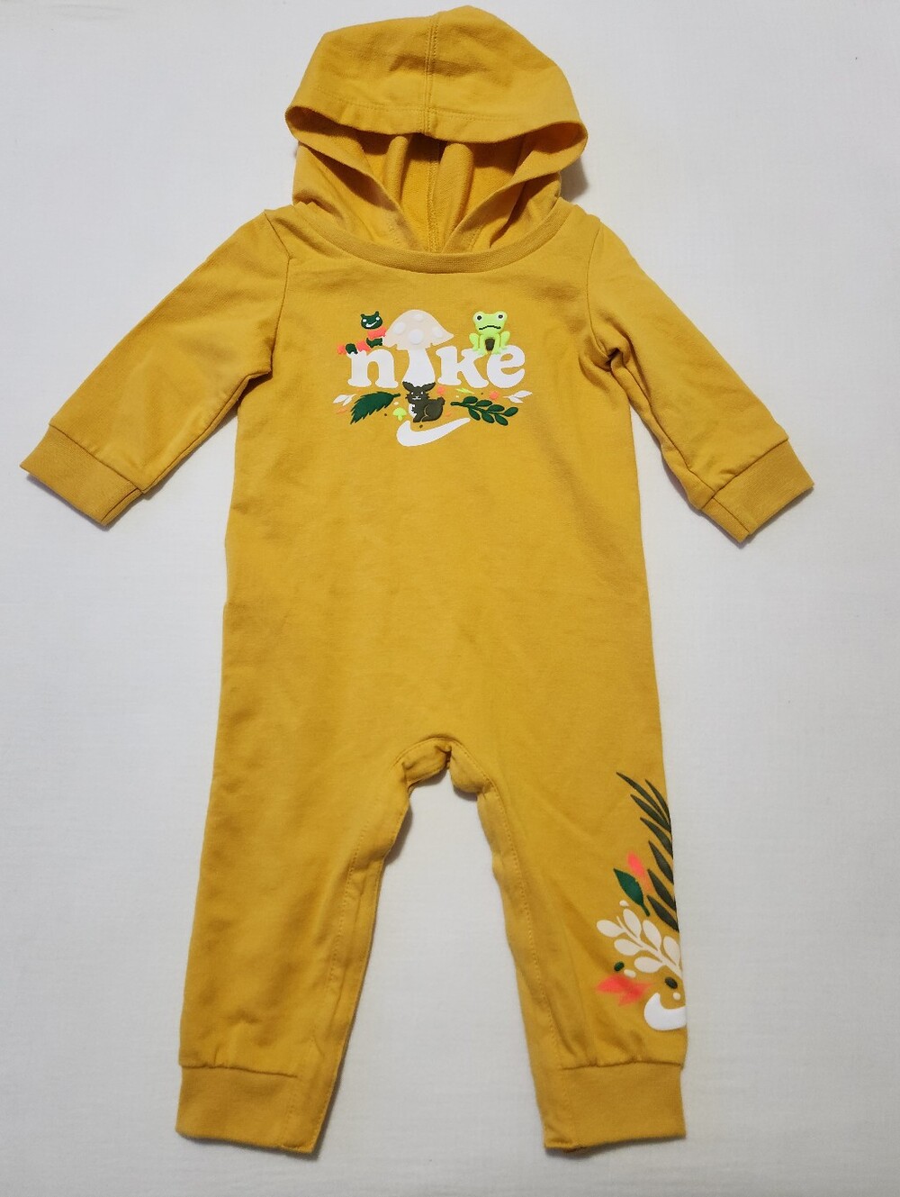 Nike Baby Forest Foragers Footless Hooded Coverall In Yellow Ochre Size 12M